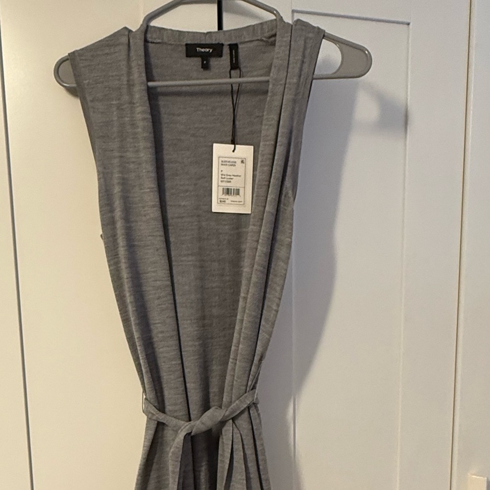 NEW!! Theory Gray Heather Sleeveless Maxi Cardi